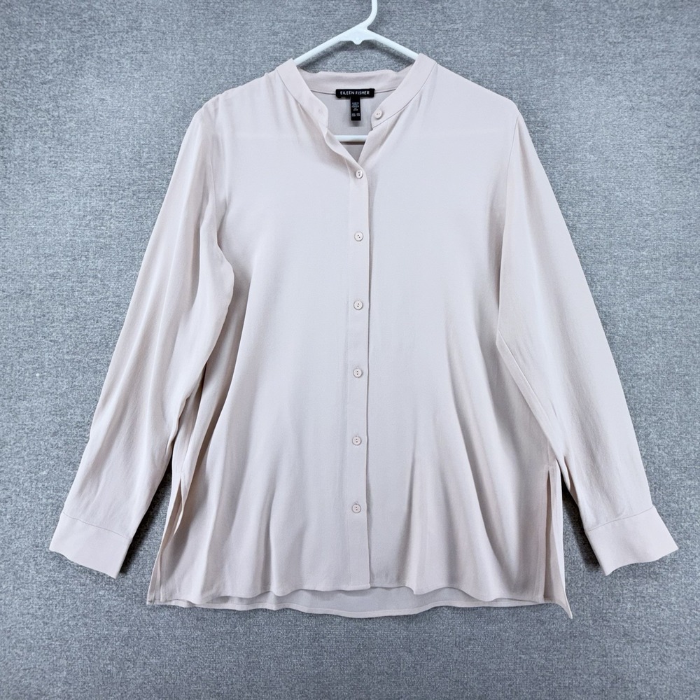 Eileen Fishier Blouse Top Women Size XXS Light Pink Button Up 100% Silk Elegant
